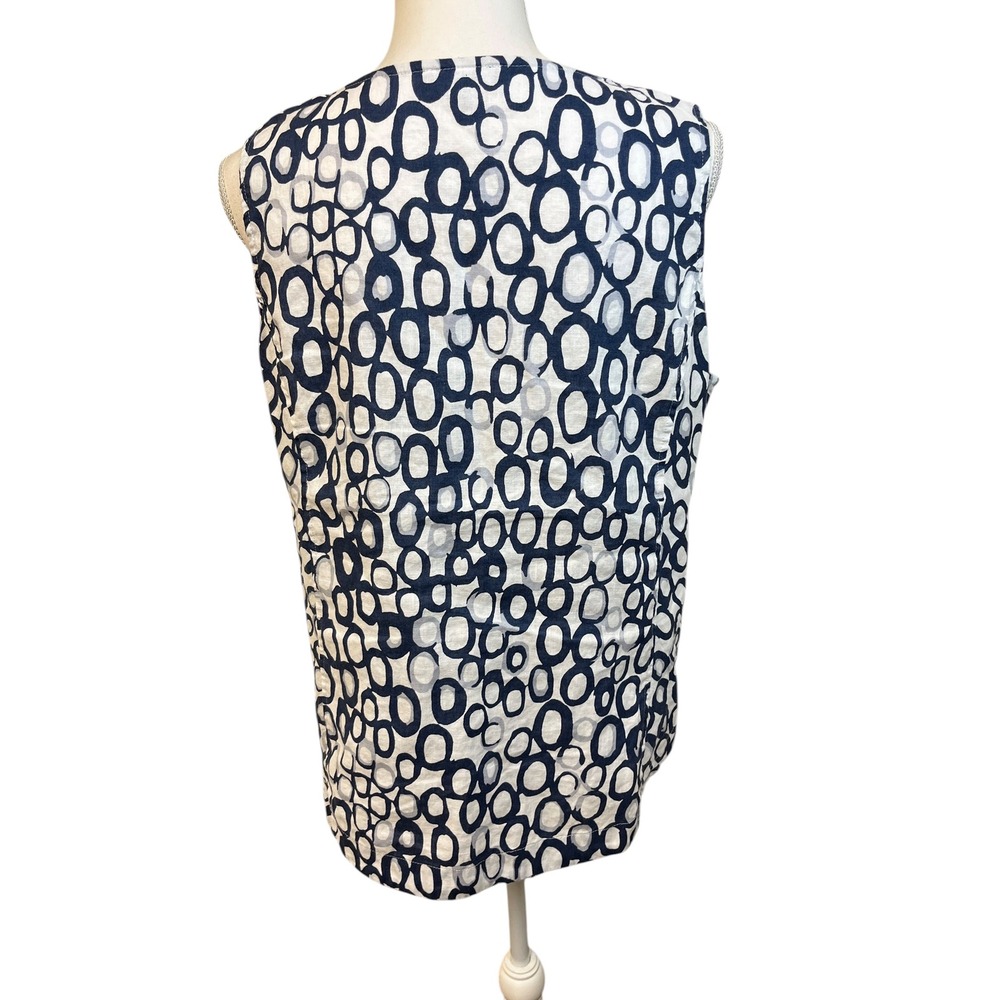 HABITAT Linen Cotton Tank Top Sz L Blue White Print Lagenlook Coastal - Picture 3 of 13
